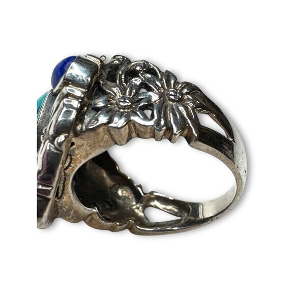 Sterling Silver Multi-Stone Ring Turquoise Lapis Purple Spiny Oyster - Picture 6 of 14